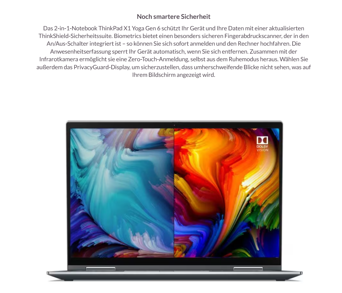 Lenovo ThinkPad X1 Yoga Gen 6 – i5  32GB RAM  512GB SSD  LTE Touch convertible – QWERTZ